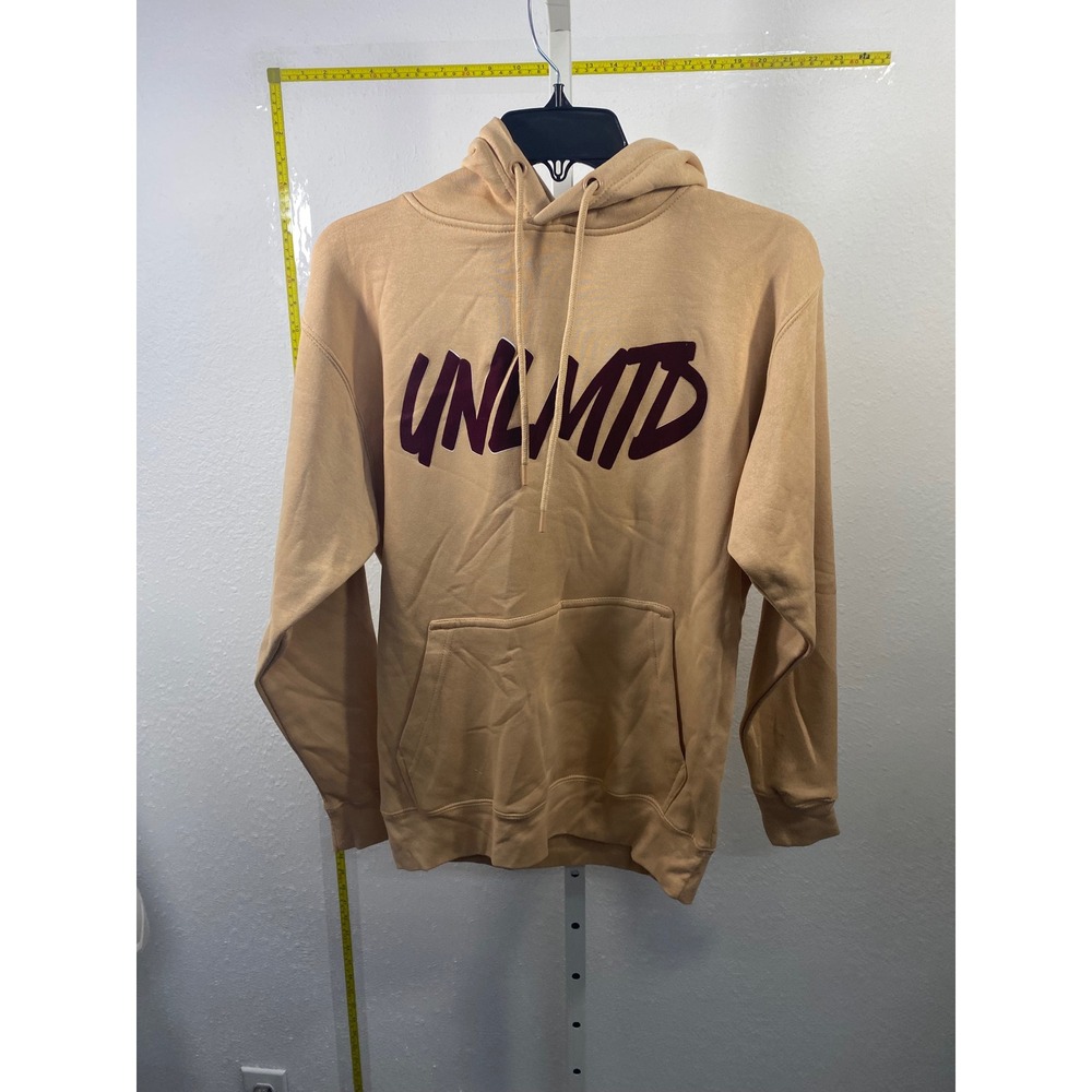 Circle Clothing UNLMTD Graphic Hoodie Tan Maroon Pullover Sweatshirt Small Mens